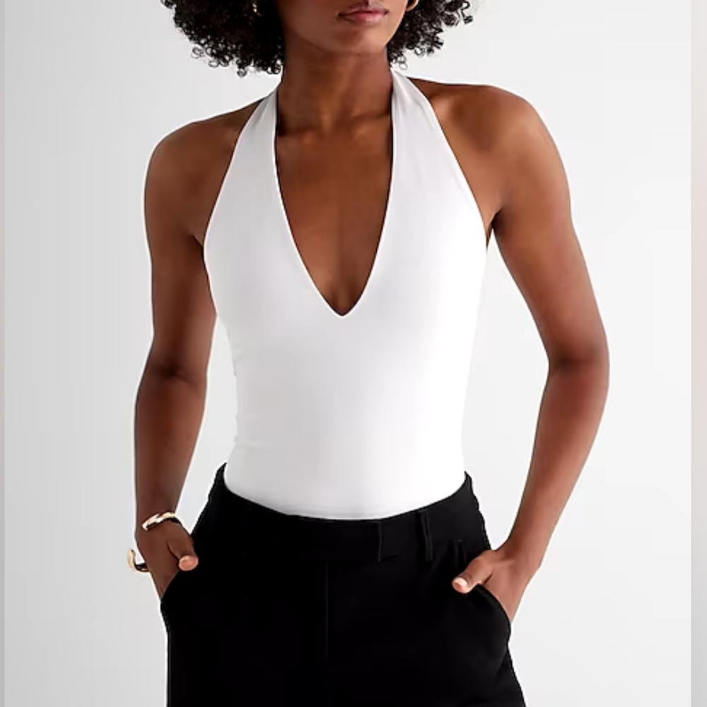EXPRESS: Body Contour Deep V-Neck Halter Bodysuit